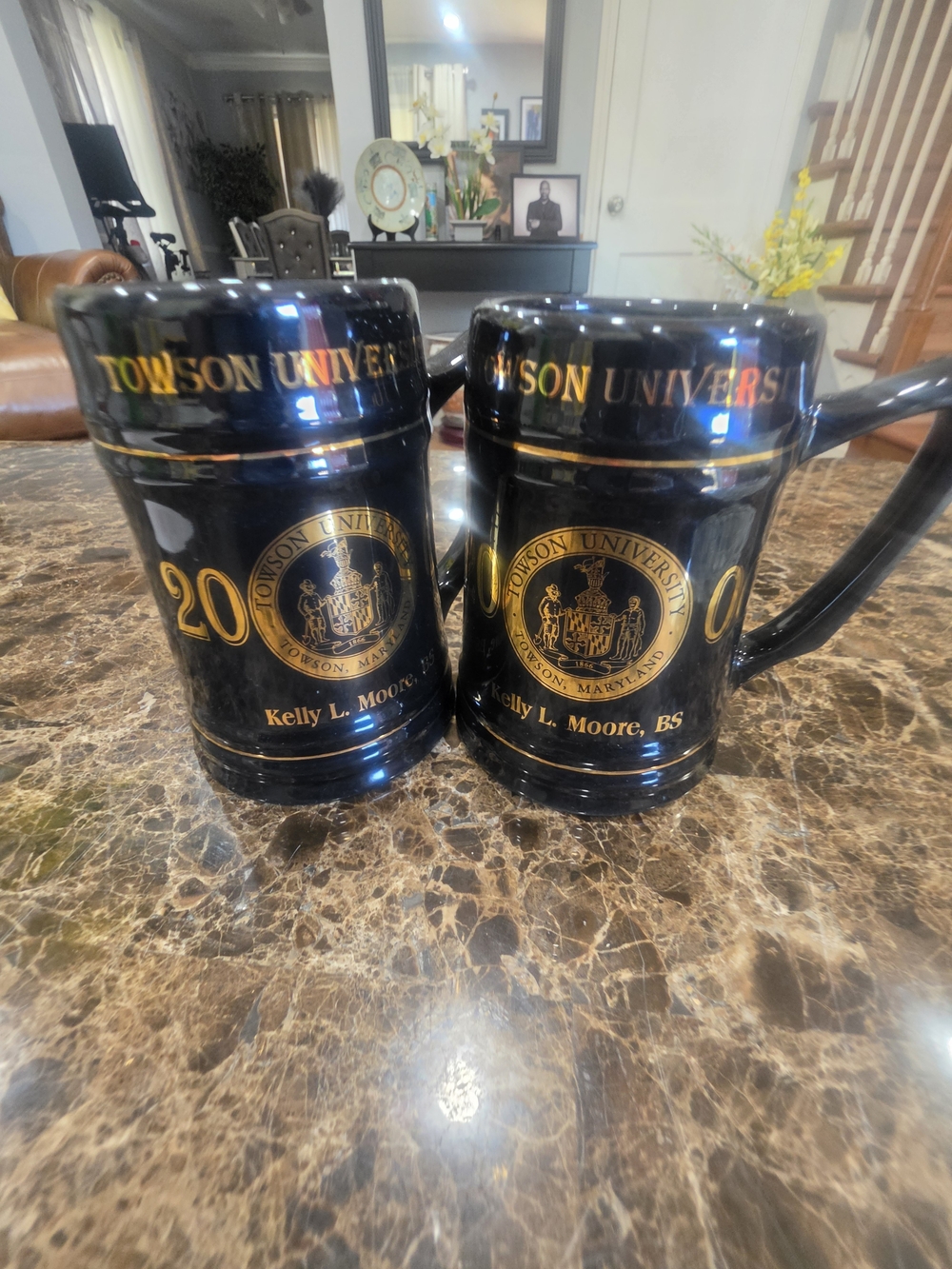 Source Unknown Black and Gold Towson University Ceramic Mugs